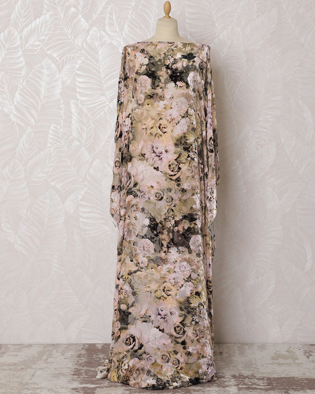 Roseate Bouquet Silk Chiffon Velvet Dirac Fabric - 140cm Wide - Luxurious Italian Elegance - 3.5 Meters Piece -D18292