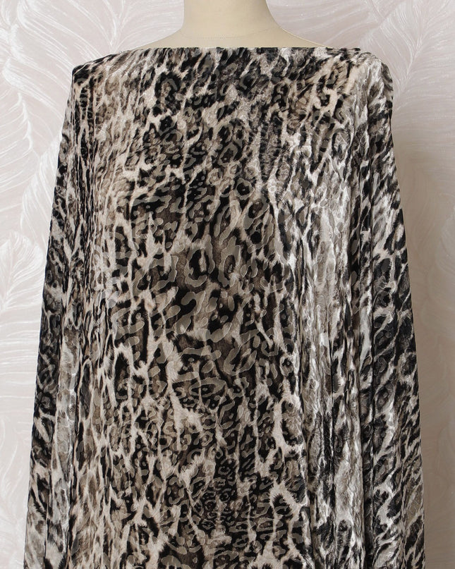 Wild Luxe Leopard Print Silk Chiffon Velvet Dirac Fabric - 140cm Wide - Italian Craftsmanship - 3.5 Meters Piece - Exclusive Online-D18295