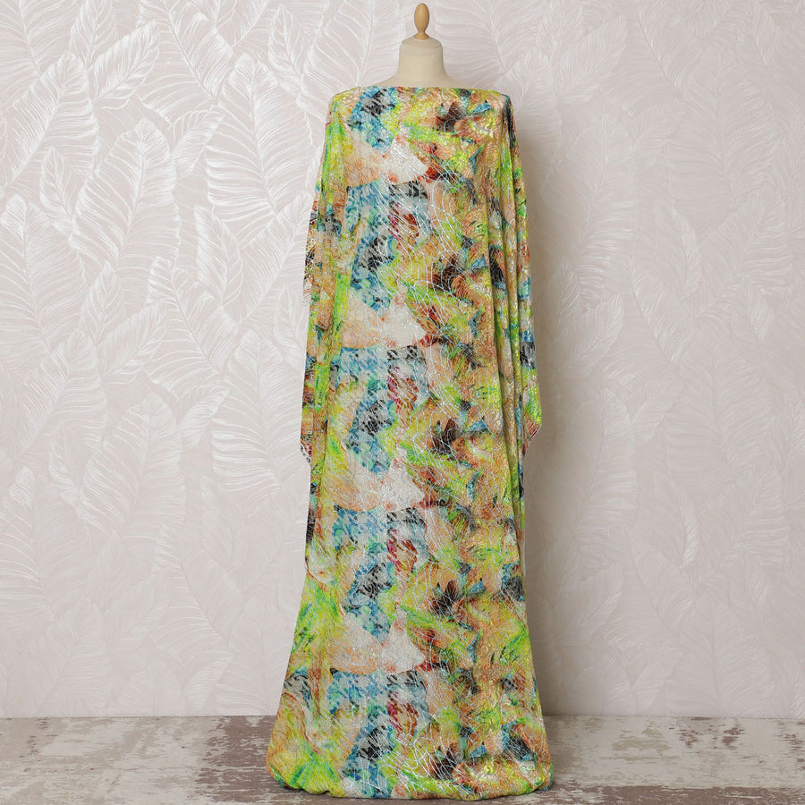 Tropical Mirage Silk Chiffon Velvet Dirac Fabric - 140cm Wide - Vibrant South Korean Artistry - 3.5 Meters Piece -D18298