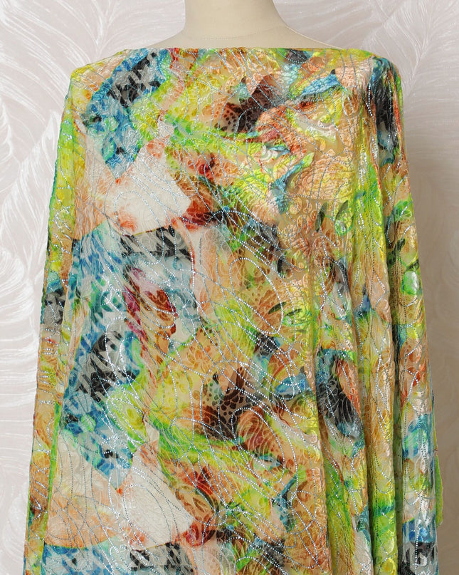 Tropical Mirage Silk Chiffon Velvet Dirac Fabric - 140cm Wide - Vibrant South Korean Artistry - 3.5 Meters Piece -D18298
