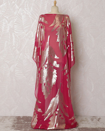 Scarlet Elegance Silk Chiffon Lurex Dirac Fabric - 140cm Wide - South Korean Opulence - 3.5 Meters Piece -D18302