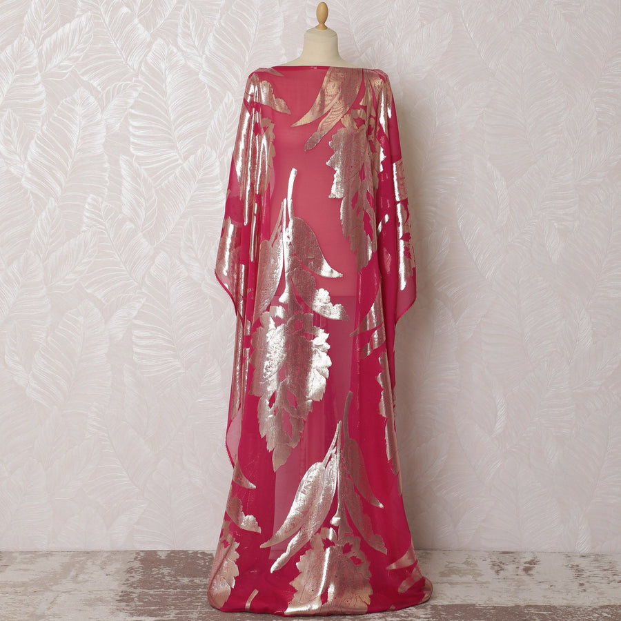 Scarlet Elegance Silk Chiffon Lurex Dirac Fabric - 140cm Wide - South Korean Opulence - 3.5 Meters Piece -D18302