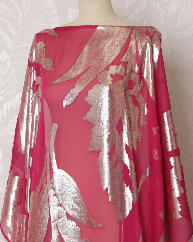 Scarlet Elegance Silk Chiffon Lurex Dirac Fabric - 140cm Wide - South Korean Opulence - 3.5 Meters Piece -D18302