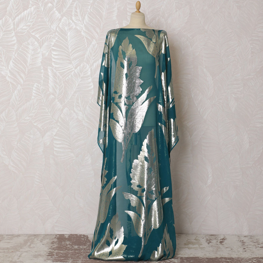 Emerald Twilight Silk Chiffon Lurex Dirac Fabric - 140cm Wide - South Korean Craftsmanship - 3.5 Meters Piece -D18303