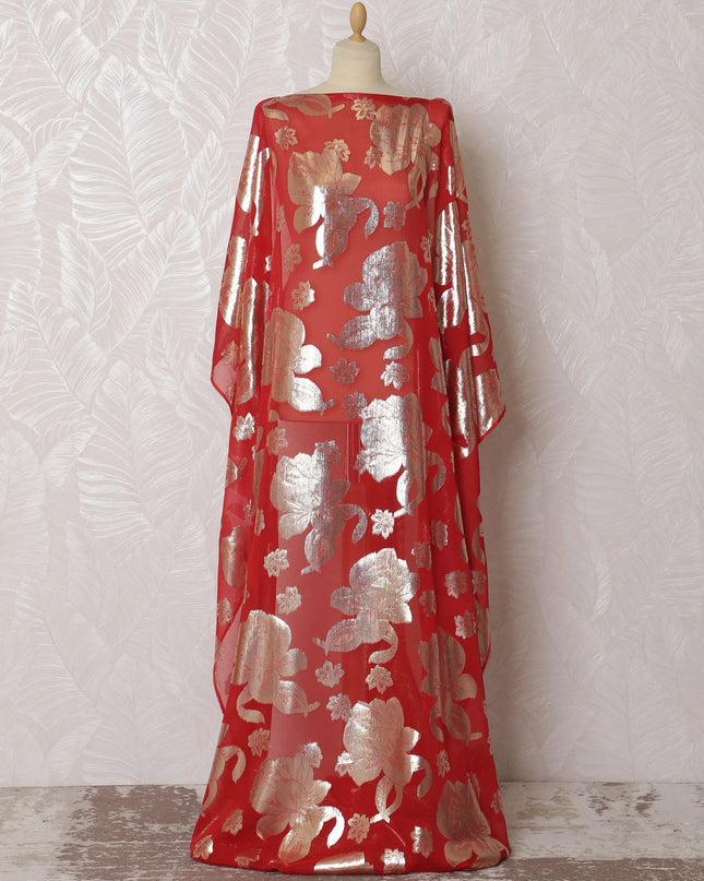Ruby Blossom Silk Chiffon Lurex Dirac Fabric - 140cm Wide - South Korean Elegance-3.5 Meters Piece-Purchase Online-D18304