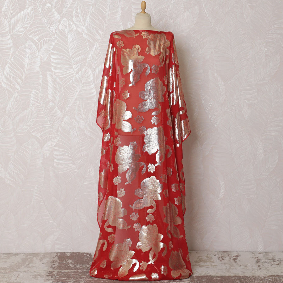 Ruby Blossom Silk Chiffon Lurex Dirac Fabric - 140cm Wide - South Korean Elegance-3.5 Meters Piece-Purchase Online-D18304 Regal Fabrics