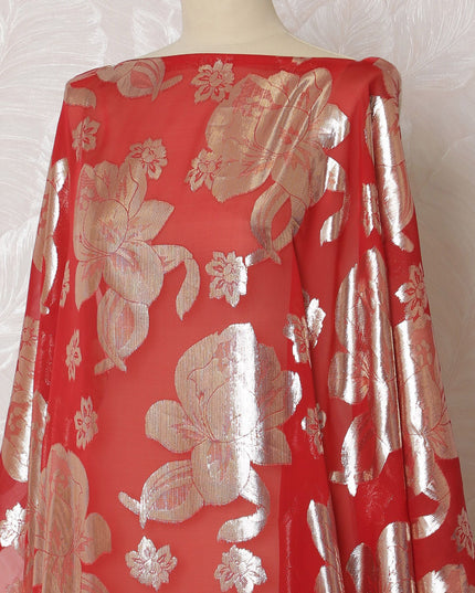 Ruby Blossom Silk Chiffon Lurex Dirac Fabric - 140cm Wide - South Korean Elegance-3.5 Meters Piece-Purchase Online-D18304 Regal Fabrics