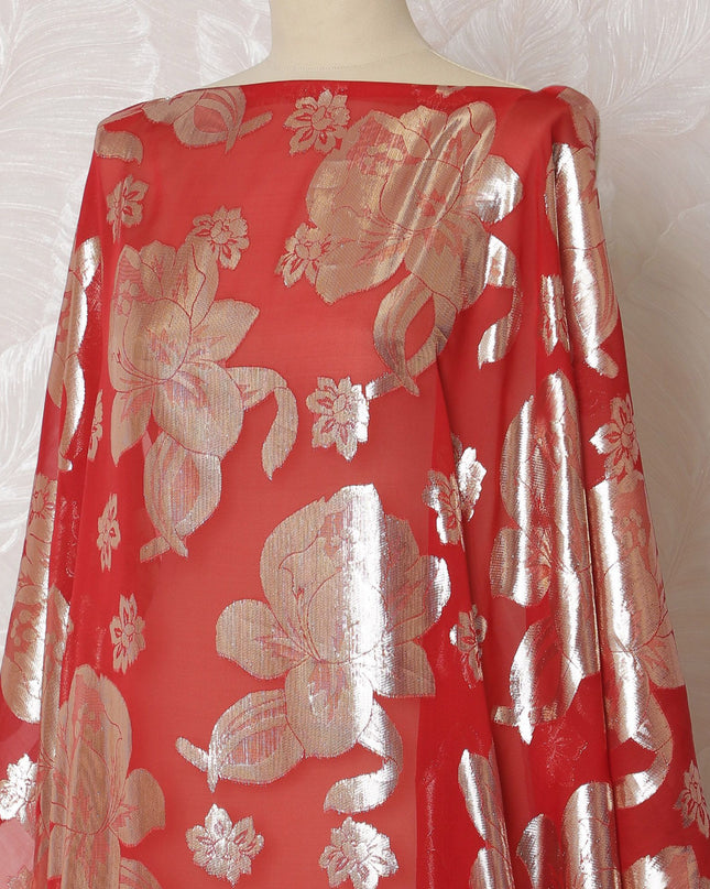 Ruby Blossom Silk Chiffon Lurex Dirac Fabric - 140cm Wide - South Korean Elegance-3.5 Meters Piece-Purchase Online-D18304