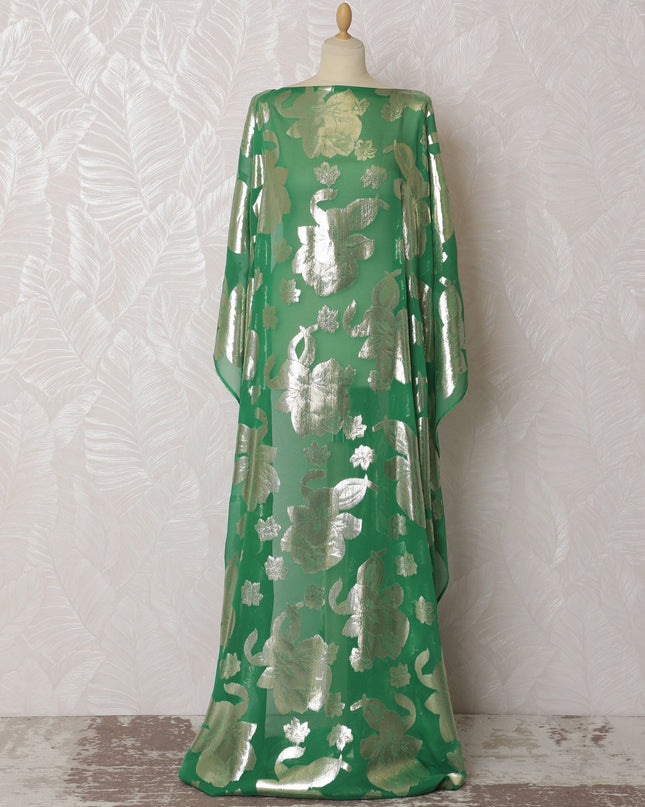 Verdant Glory Silk Chiffon Lurex Dirac Fabric - 140cm Wide - South Korean Artistry - 3.5 Meters Piece -D18305