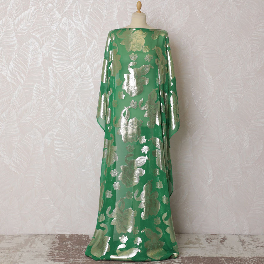 Verdant Glory Silk Chiffon Lurex Dirac Fabric - 140cm Wide - South Korean Artistry - 3.5 Meters Piece -D18305 Regal Fabrics