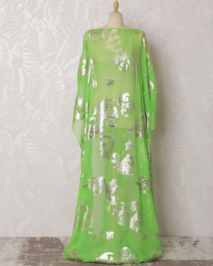 Enchanted Emerald Silk Chiffon Lurex Dirac Fabric - 140cm Wide - South Korean Elegance - 3.5 Mtrs Piece  -D18307 Regal Fabrics