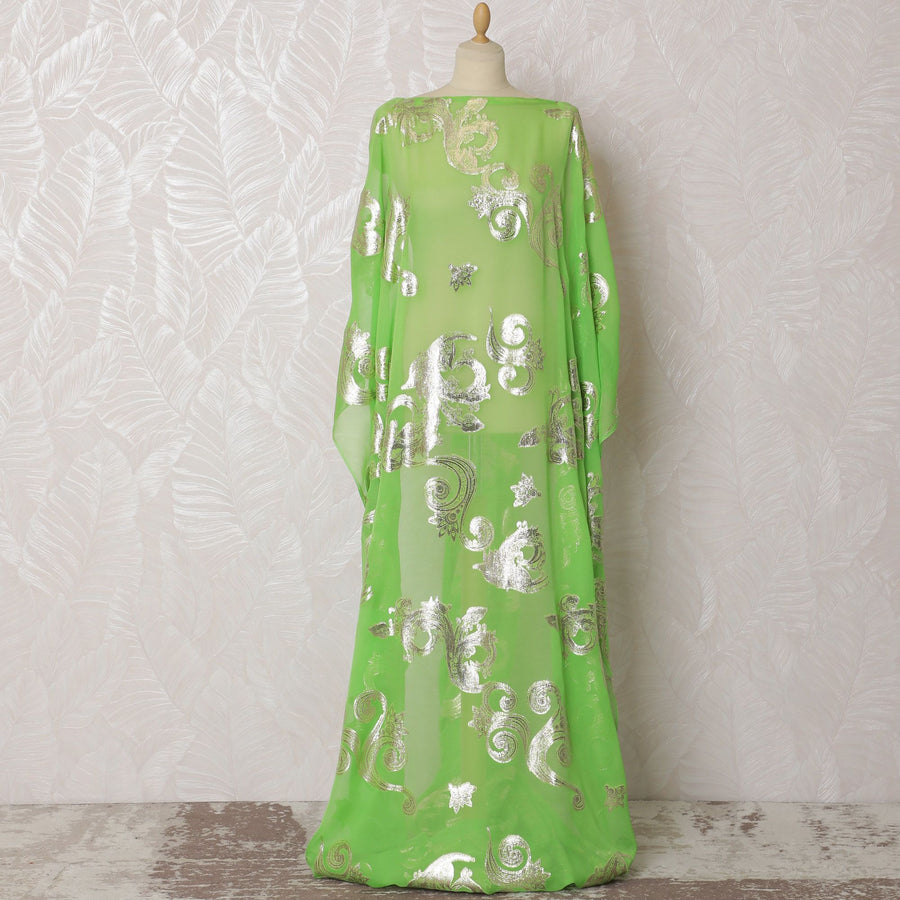 Enchanted Emerald Silk Chiffon Lurex Dirac Fabric - 140cm Wide - South Korean Elegance - 3.5 Mtrs Piece  -D18307 Regal Fabrics