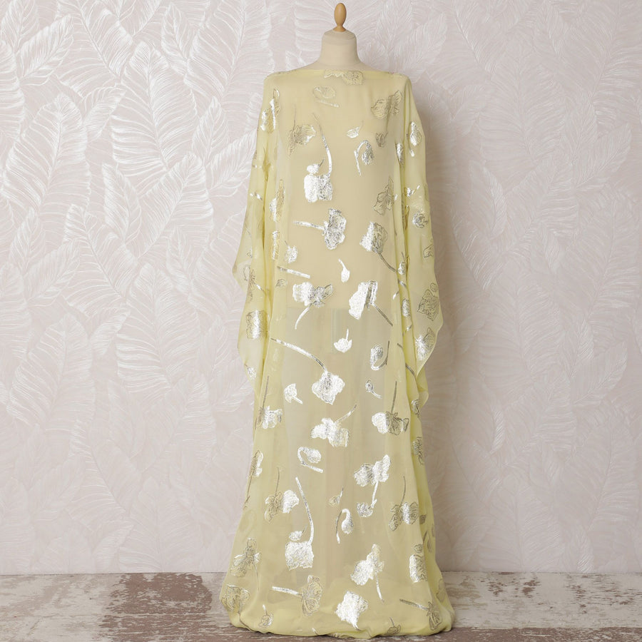 Lemon Zest Silk Chiffon Lurex Dirac Fabric - 140cm Width - Korean Craftsmanship - 3.5 Mtrs Piece -D18308