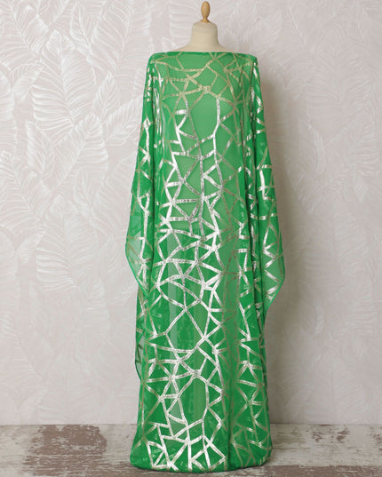 Emerald Shimmer Silk Chiffon Dirac Fabric - 140cm Wide - Korean Lurex Detailing - 3.5 Mtrs Piece -D18309 Regal Fabrics