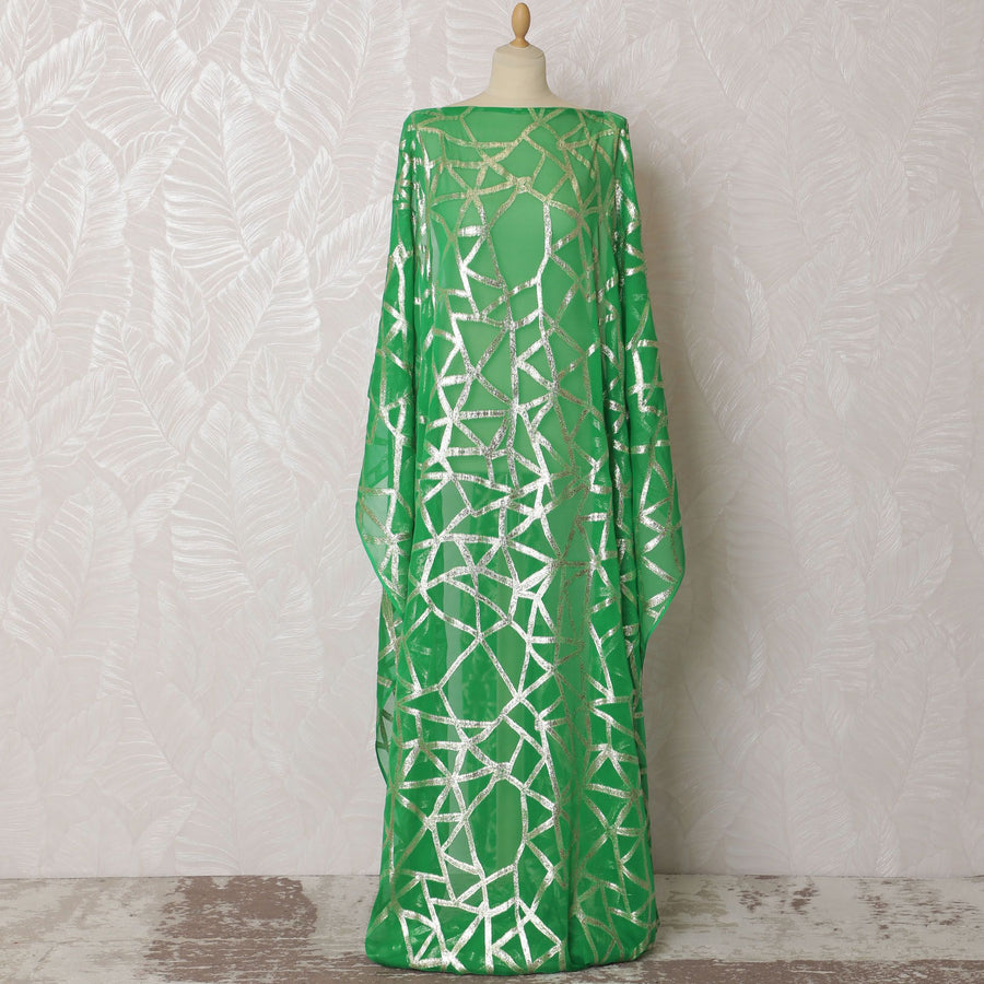 Emerald Shimmer Silk Chiffon Dirac Fabric - 140cm Wide - Korean Lurex Detailing - 3.5 Mtrs Piece -D18309 Regal Fabrics