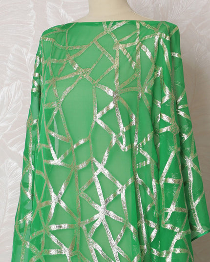 Emerald Shimmer Silk Chiffon Dirac Fabric - 140cm Wide - Korean Lurex Detailing - 3.5 Mtrs Piece -D18309 Regal Fabrics