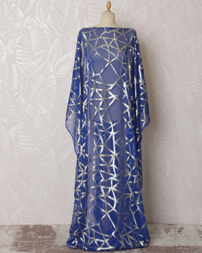 Royal Sapphire Silk Chiffon Dirac Fabric - 140cm Width - Luxe Metallic Lurex - 3.5 Mtrs Piece -D18310