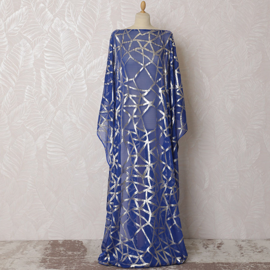 Royal Sapphire Silk Chiffon Dirac Fabric - 140cm Width - Luxe Metallic Lurex - 3.5 Mtrs Piece -D18310 Regal Fabrics