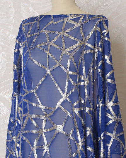 Royal Sapphire Silk Chiffon Dirac Fabric - 140cm Width - Luxe Metallic Lurex - 3.5 Mtrs Piece -D18310 Regal Fabrics