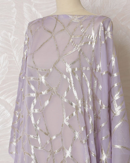 Lavender Dream Silk Chiffon Dirac Fabric - 140cm Width - Glimmering Gold Lurex - 3.5 Mtrs Elegance -D18311
