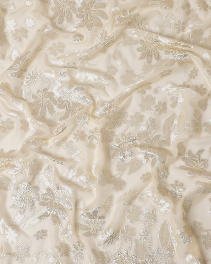 قماش شيفون حرير لوركس معدني أنيق بعرض 110 سم – تصميم زهور ذهبية فاخرة-D18380