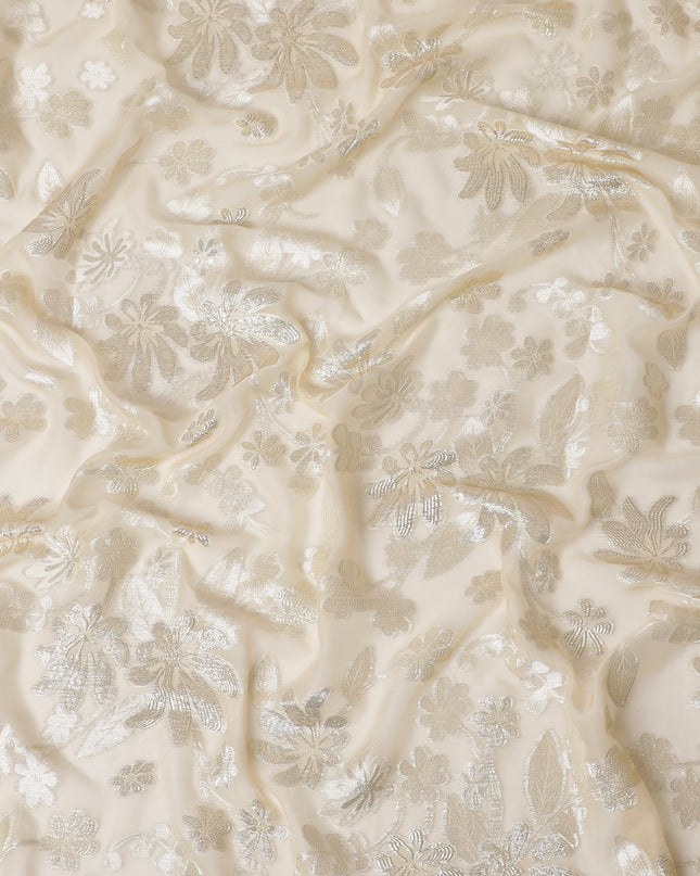 قماش شيفون حرير لوركس معدني أنيق بعرض 110 سم – تصميم زهور ذهبية فاخرة-D18380