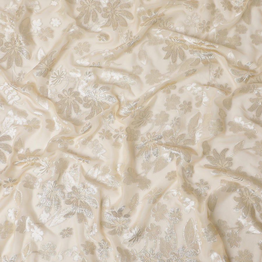 قماش شيفون حرير لوركس معدني أنيق بعرض 110 سم – تصميم زهور ذهبية فاخرة-D18380