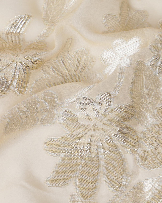 قماش شيفون حرير لوركس معدني أنيق بعرض 110 سم – تصميم زهور ذهبية فاخرة-D18380