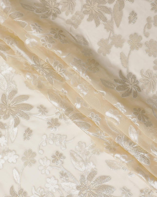 قماش شيفون حرير لوركس معدني أنيق بعرض 110 سم – تصميم زهور ذهبية فاخرة-D18380