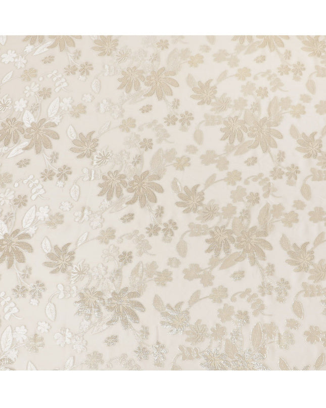 قماش شيفون حرير لوركس معدني أنيق بعرض 110 سم – تصميم زهور ذهبية فاخرة-D18380