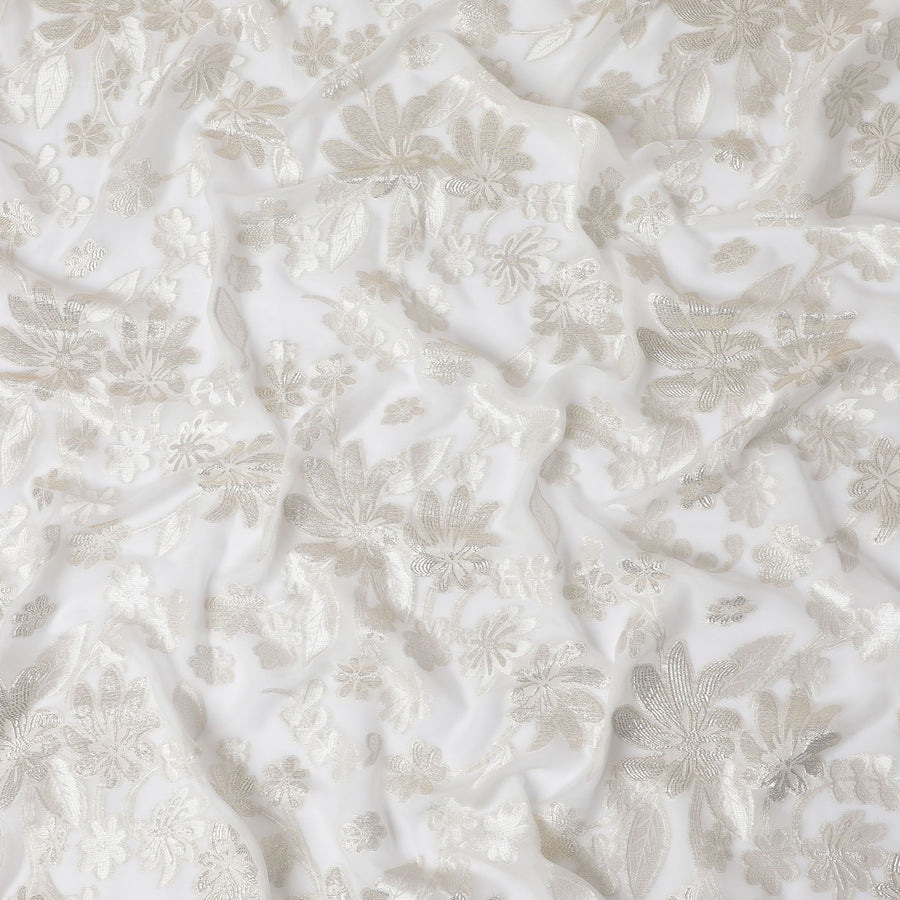 Silver Blossom Silk Chiffon Fabric with Metallic Lurex, 110cm Wide â€“ Premium Quality for Couture-D18381