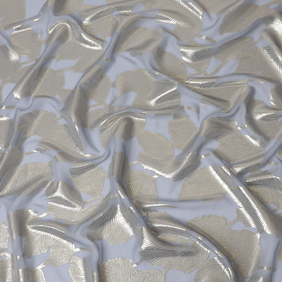 قماش شيفون حريري بأوراق فضية لامعة مع لوريكس معدني، عرض 110 سم – رائع لصناعة الملابس-D18382