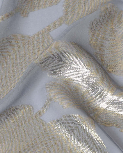 قماش شيفون حريري بأوراق فضية لامعة مع لوريكس معدني، عرض 110 سم – رائع لصناعة الملابس-D18382