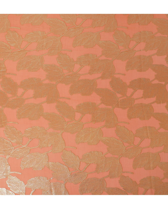 قماش شيفون حرير أناقة مرجانية مع لوريكس ذهبي عرض 110 سم – نسيج فاخر للأزياء والديكور -D18383