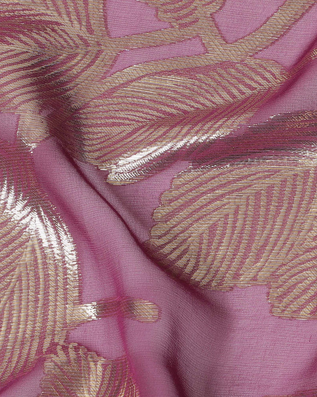 Mauve Majesty Silk Chiffon Fabric with Rose Gold Lurex, 110cm - Enchanting Textile for Fashion & Home-D18384