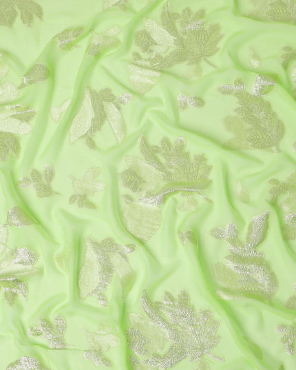 قماش شيفون حرير لامع باللون الليموني مع لوركس فضي، عرض 110 سم - نسيج لامع نابض بالحياة - D18387