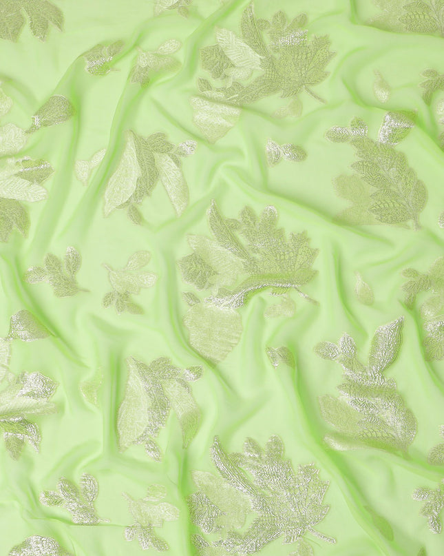 قماش شيفون حرير لامع باللون الليموني مع لوركس فضي، عرض 110 سم - نسيج لامع نابض بالحياة - D18387