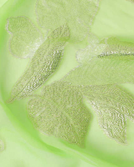 قماش شيفون حرير لامع باللون الليموني مع لوركس فضي، عرض 110 سم - نسيج لامع نابض بالحياة - D18387