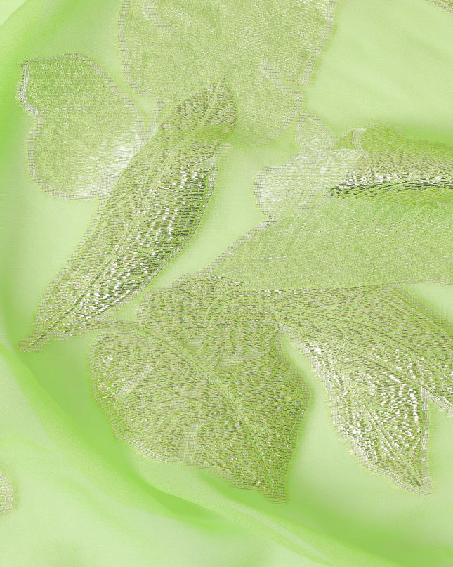 قماش شيفون حرير لامع باللون الليموني مع لوركس فضي، عرض 110 سم - نسيج لامع نابض بالحياة - D18387