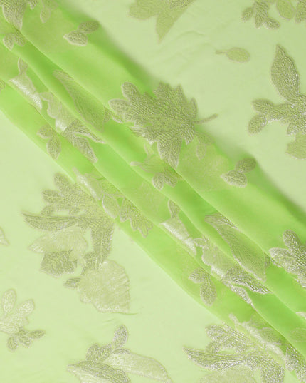 قماش شيفون حرير لامع باللون الليموني مع لوركس فضي، عرض 110 سم - نسيج لامع نابض بالحياة - D18387