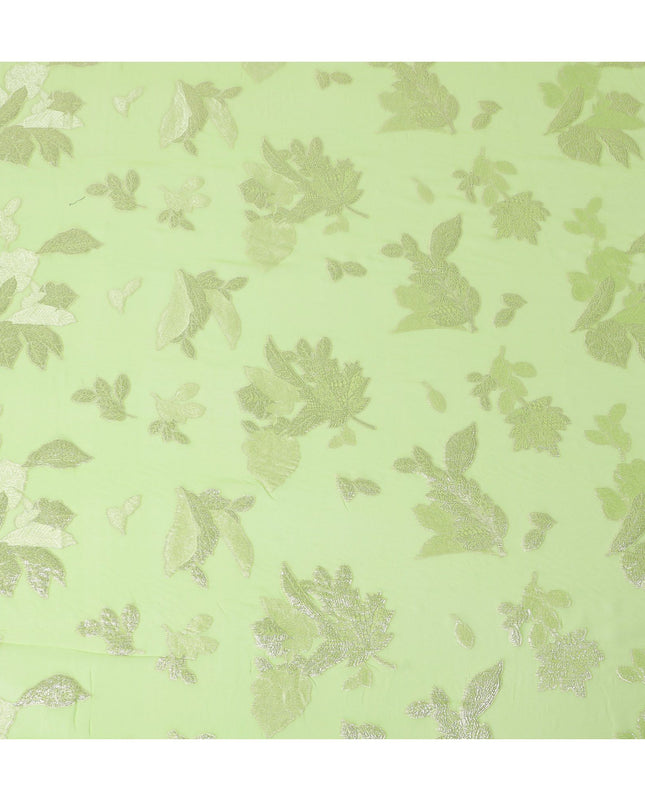 قماش شيفون حرير لامع باللون الليموني مع لوركس فضي، عرض 110 سم - نسيج لامع نابض بالحياة - D18387