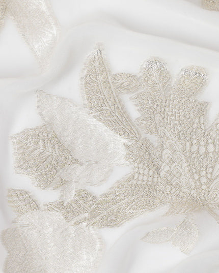 قماش شيفون حريري عاجي اللون مع لوركس فضي، عرض 110 سم - أناقة راقية للأزياء الراقية - D18388