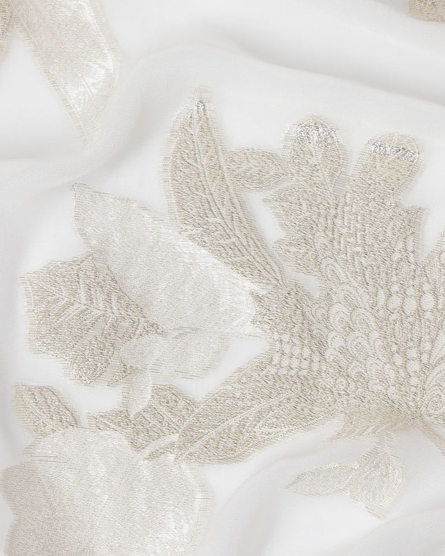 قماش شيفون حريري عاجي اللون مع لوركس فضي، عرض 110 سم - أناقة راقية للأزياء الراقية - D18388