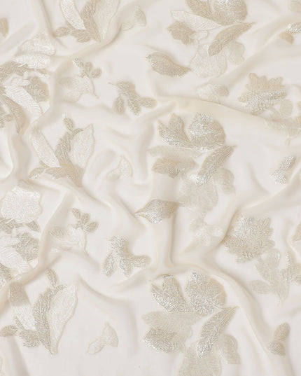 قماش شيفون حرير كريمي كلاسيكي مع لوريكس ذهبي بعرض 110 سم – نسيج خالد للتصاميم الأنيقة-D18389