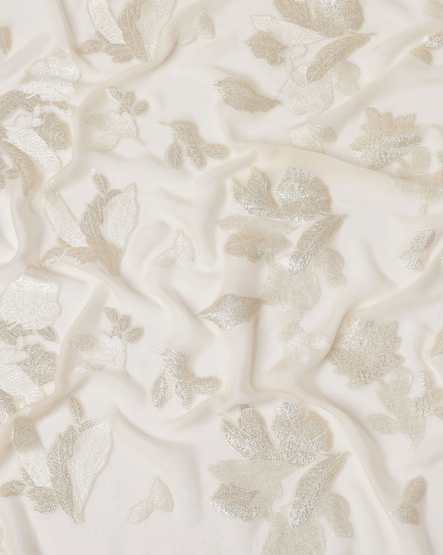 قماش شيفون حرير كريمي كلاسيكي مع لوريكس ذهبي بعرض 110 سم – نسيج خالد للتصاميم الأنيقة-D18389