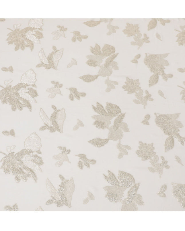 قماش شيفون حرير كريمي كلاسيكي مع لوريكس ذهبي بعرض 110 سم – نسيج خالد للتصاميم الأنيقة-D18389