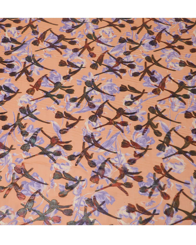 Apricot Blossom Silk Chiffon Fabric with Metallic Lurex Accents, 110cm Wide – Whimsical Floral Elegance-D18390
