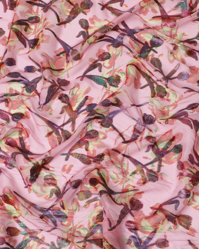 قماش الشيفون الحريري Blush Garden مع اللوريكس المعدني، بعرض 110 سم – خيال الزهور للأزياء الراقية-D18391