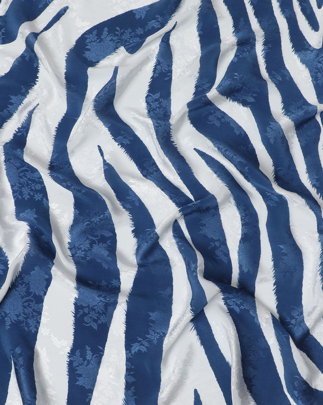 Nautical Navy Viscose Crepe Fabric with White Abstract Stripes, 110cm Wide – Contemporary Elegance-D18393