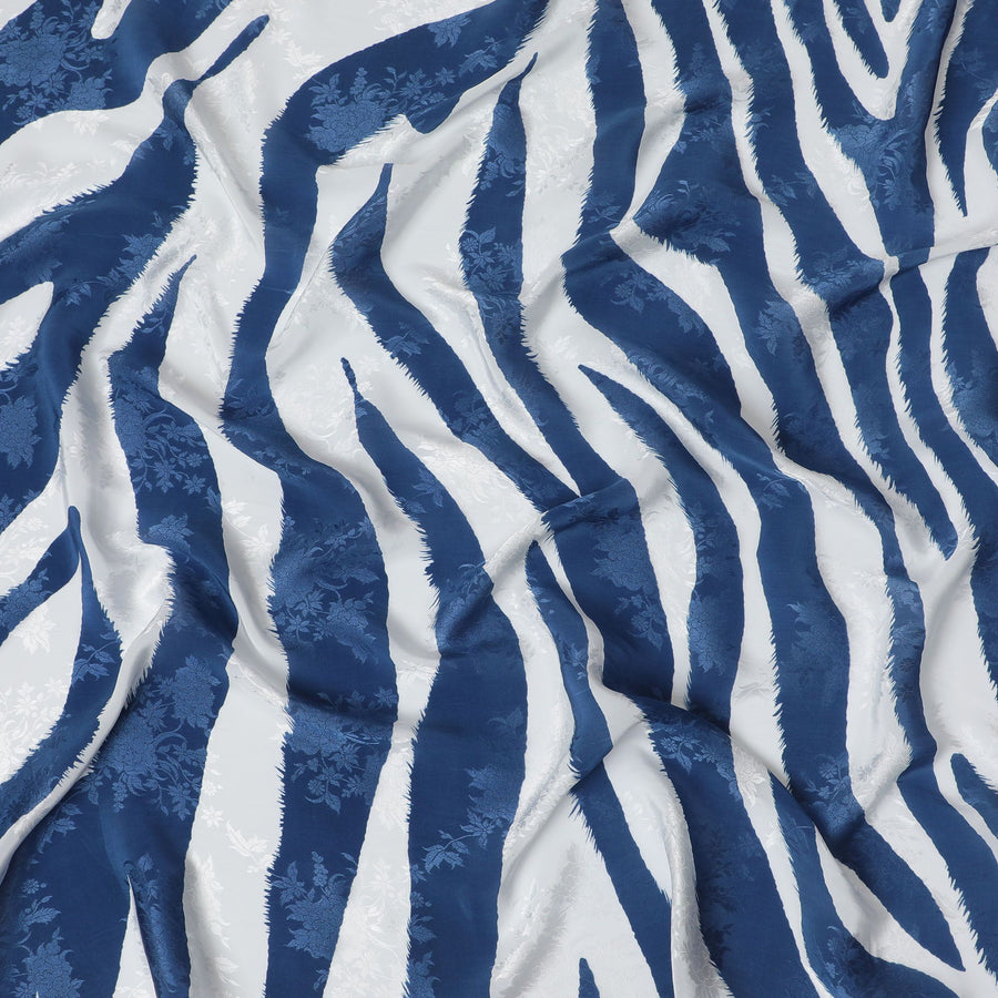 Nautical Navy Viscose Crepe Fabric with White Abstract Stripes, 110cm Wide – Contemporary Elegance-D18393 Regal Fabrics